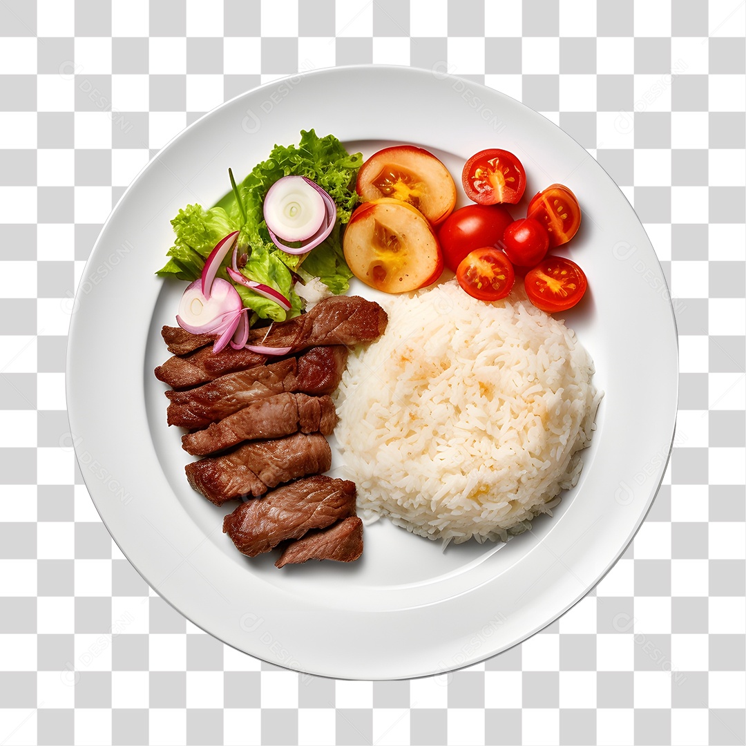 Prato De Comida Arroz Carne E Salada PNG Transparente