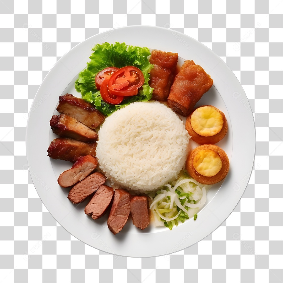 Prato De Comida Arroz Carne E Salada PNG Transparente