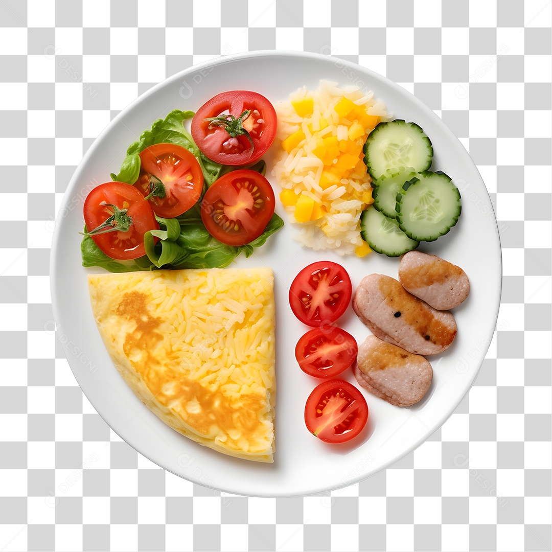 Prato De Comida Arroz Ovo Carne E Salada PNG Transparente