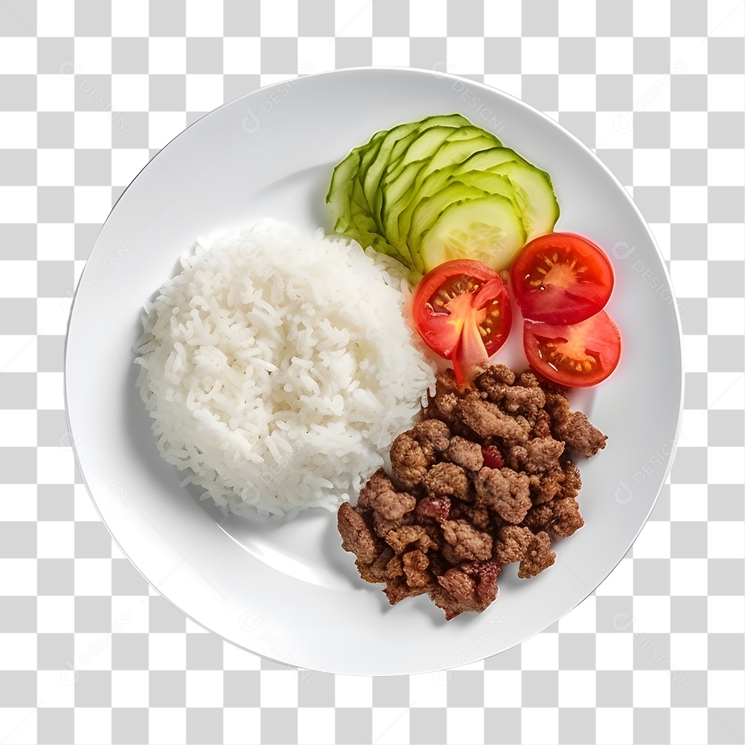 Prato De Comida Arroz Carne E Salada PNG Transparente