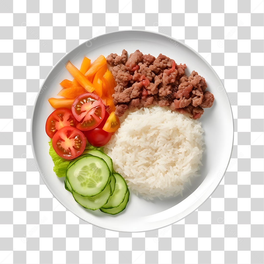 Prato De Comida Arroz Carne E Salada PNG Transparente
