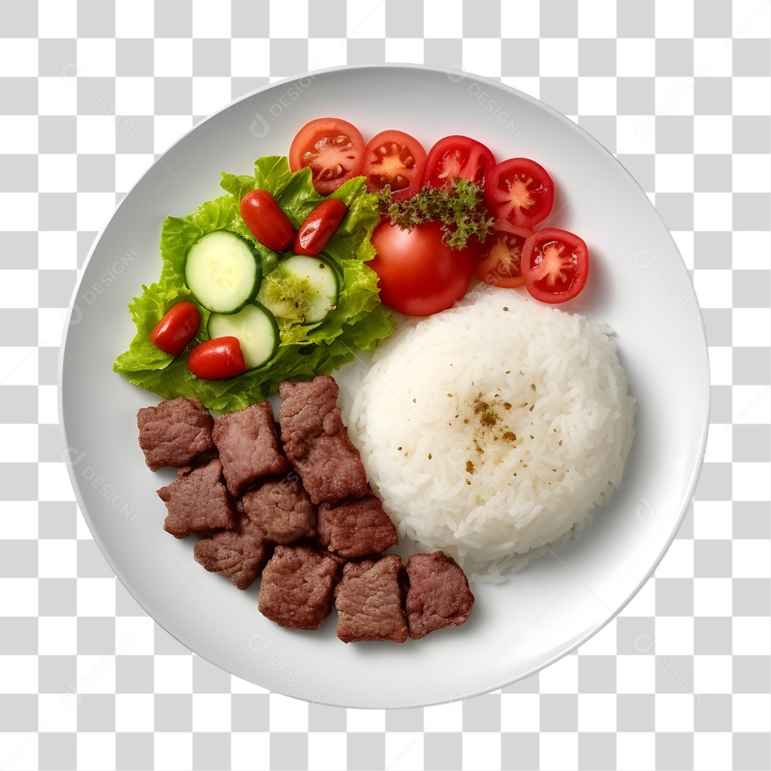 Prato De Comida Arroz Carne E Salada PNG Transparente