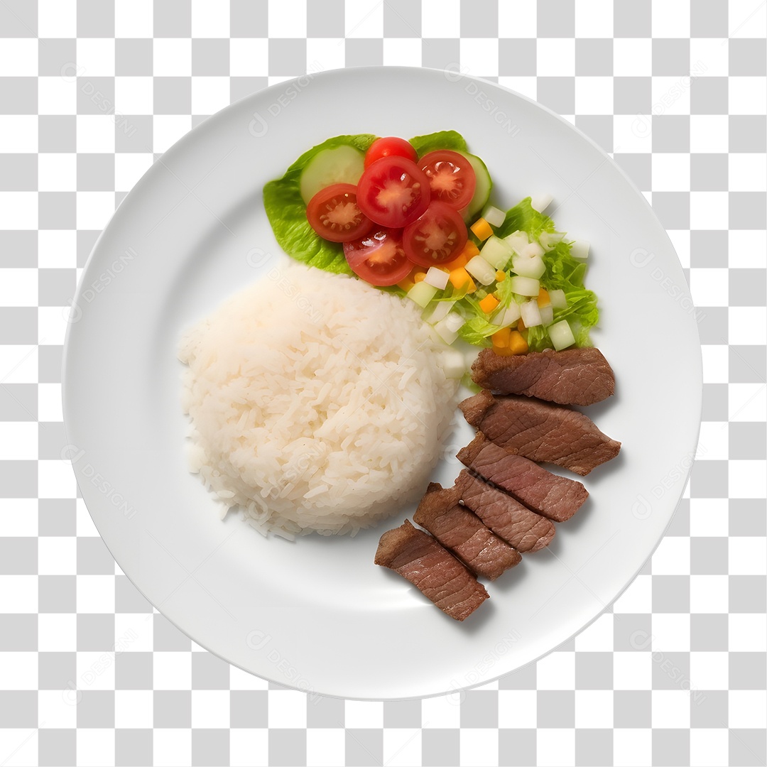 Prato De Comida Arroz Carne Assada E Salada PNG Transparente