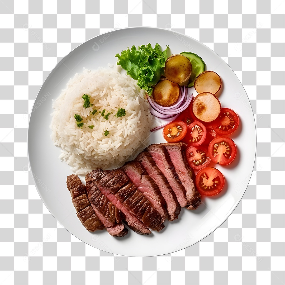 Prato De Comida Arroz Carne Assada E Salada PNG Transparente