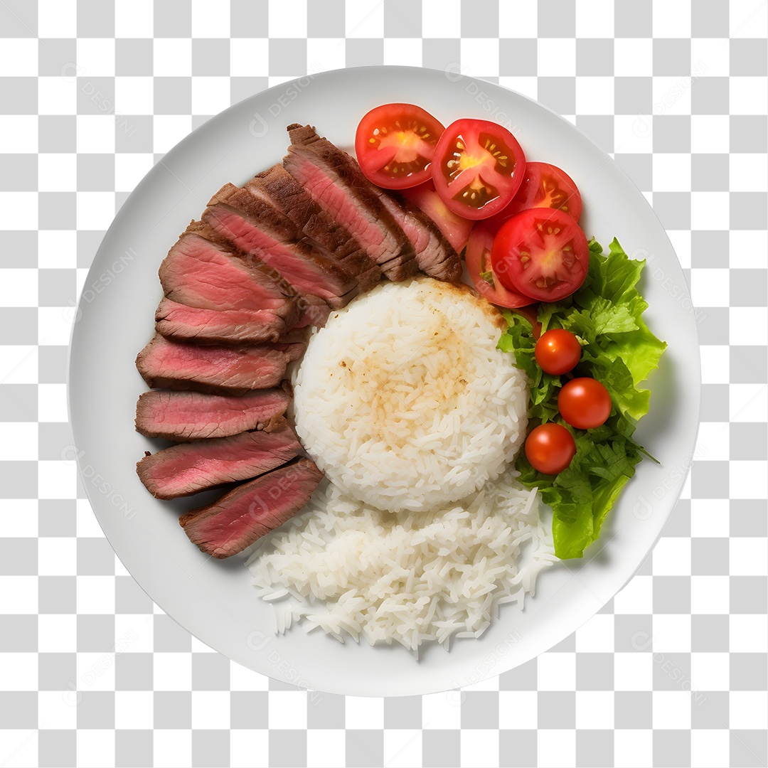 Prato De Comida Arroz Carne Assada E Salada PNG Transparente