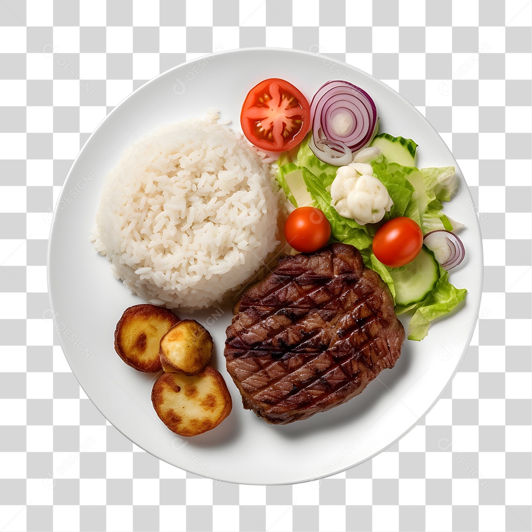 Prato De Comida Arroz Carne E Salada PNG Transparente