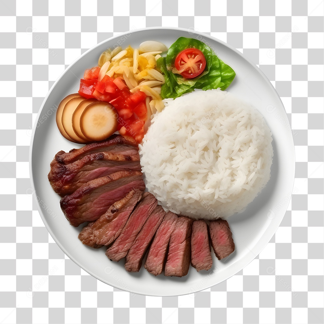 Prato De Comida Arroz Carne Assada E Salada PNG Transparente