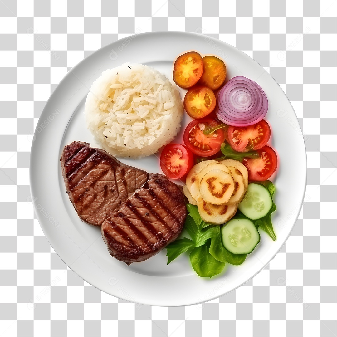 Prato De Comida Arroz Carne E Salada PNG Transparente