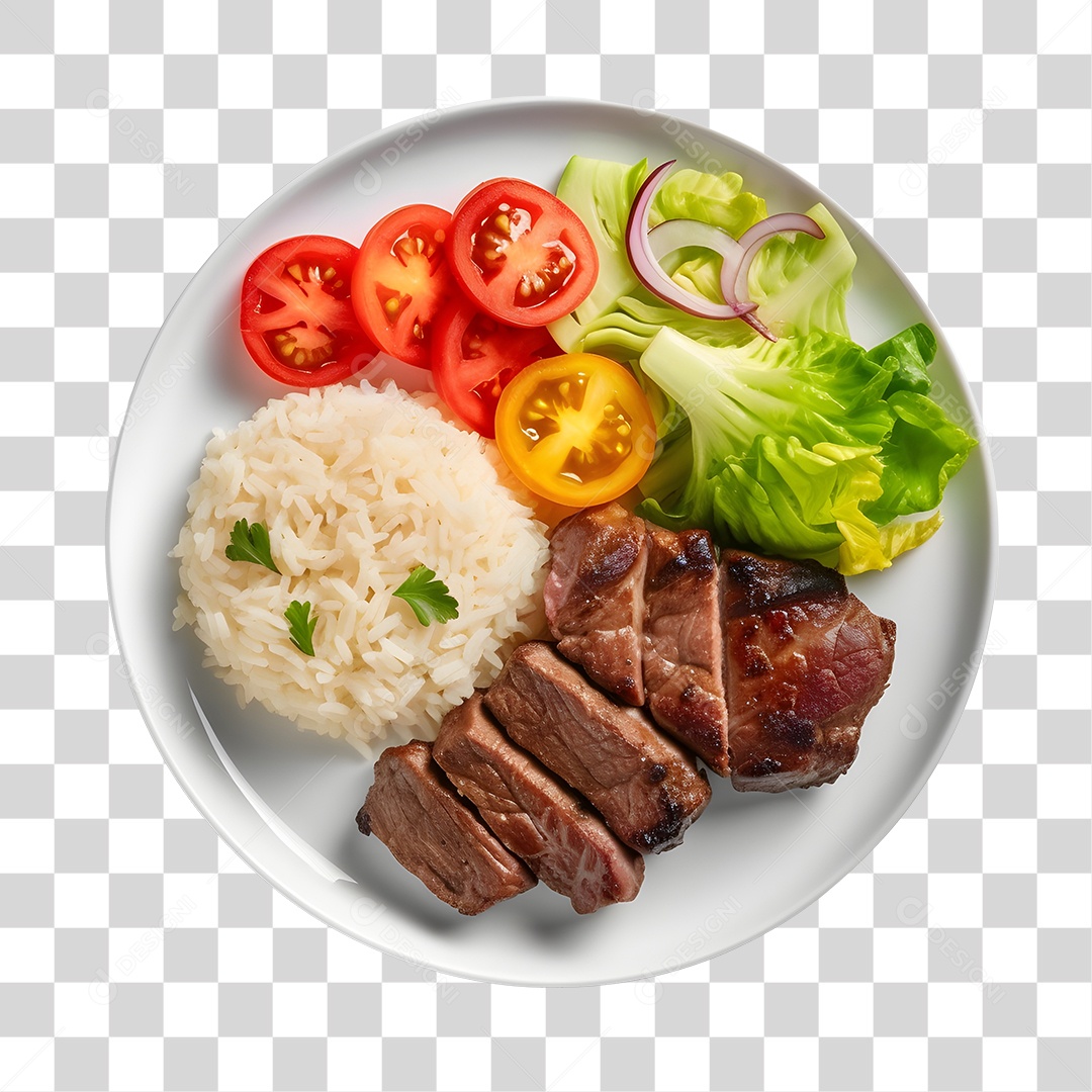 Prato De Comida Arroz Carne E Salada PNG Transparente