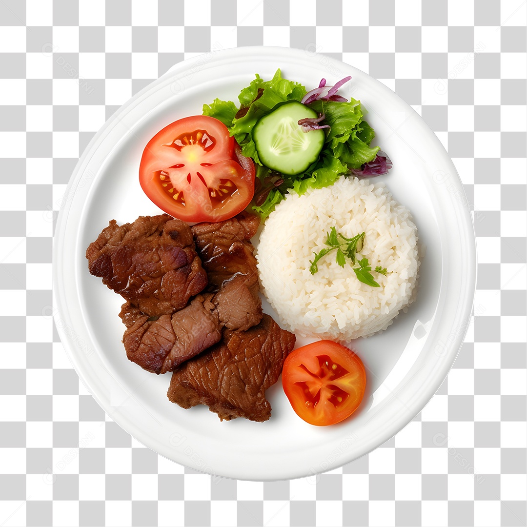 Prato De Comida Arroz Carne E Salada PNG Transparente