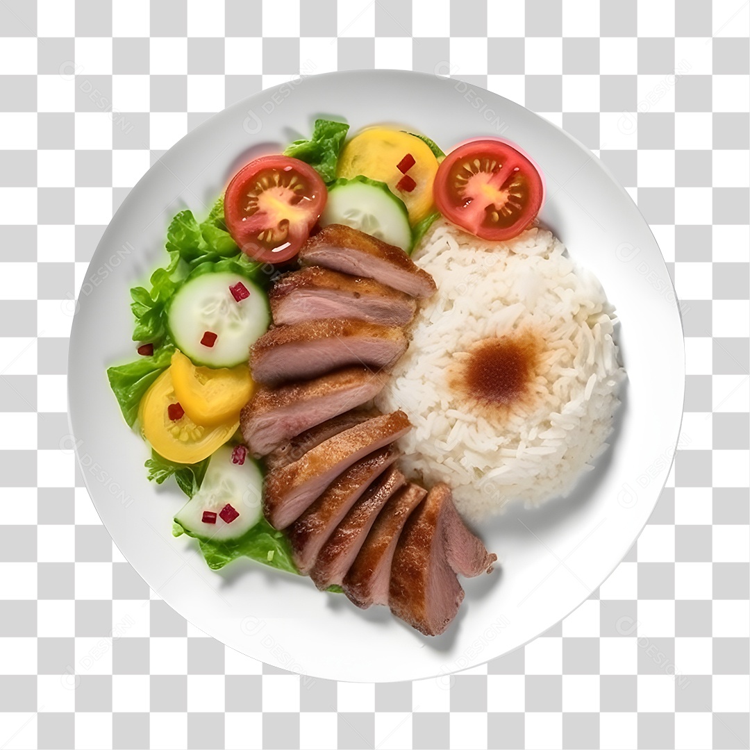 Prato De Comida Arroz Carne E Salada PNG Transparente