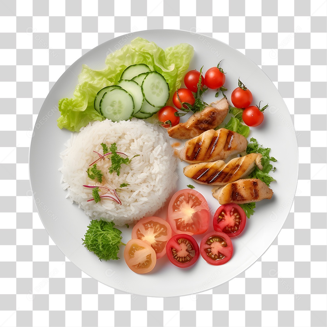 Prato De Comida Arroz Carne E Salada PNG Transparente