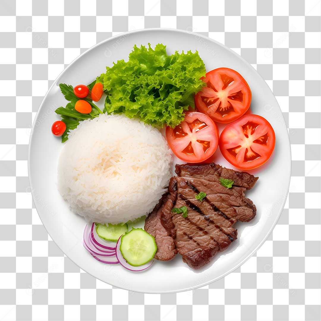 Prato De Comida Arroz Carne E Salada PNG Transparente
