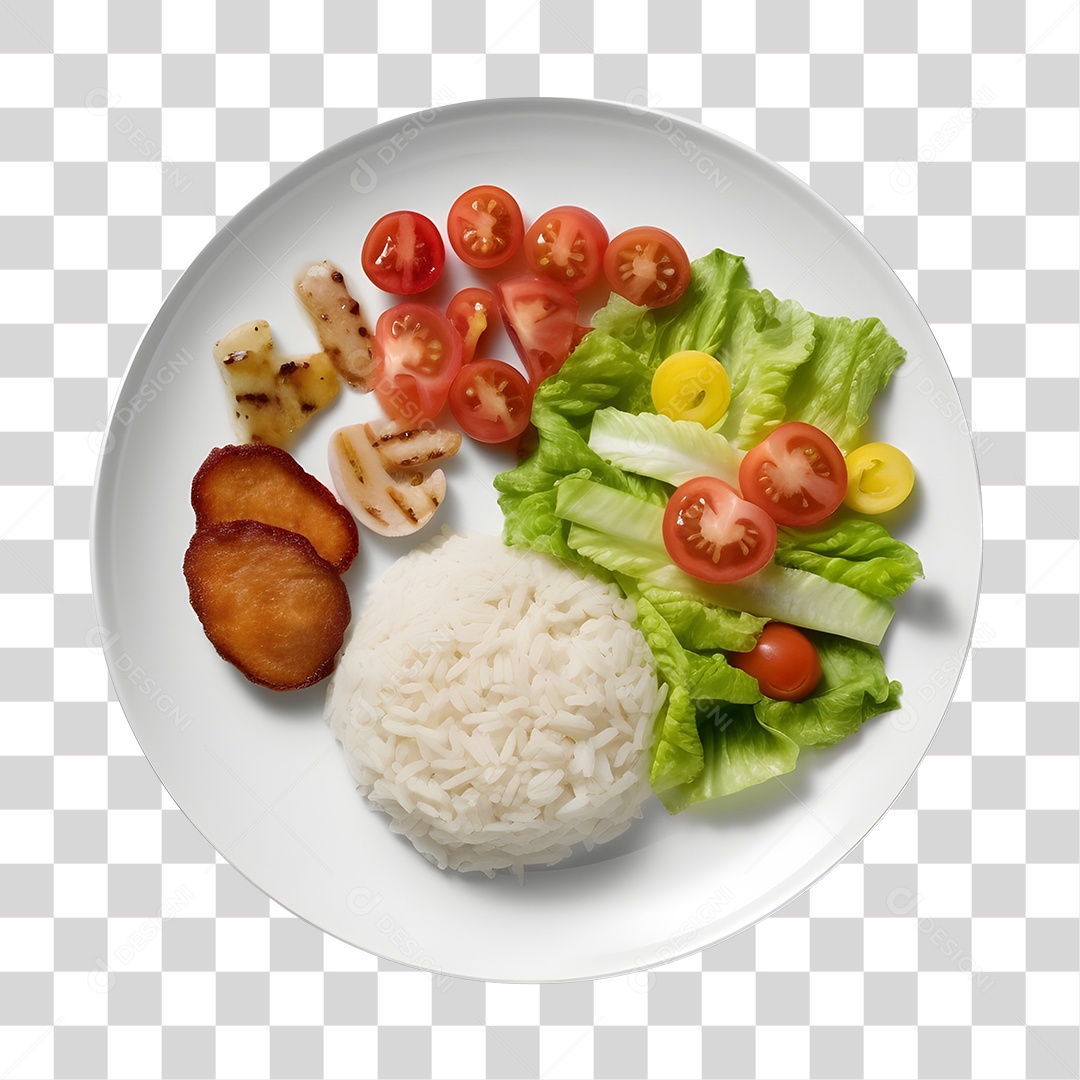 Prato De Comida Arroz E Salada Com Batata PNG Transparente