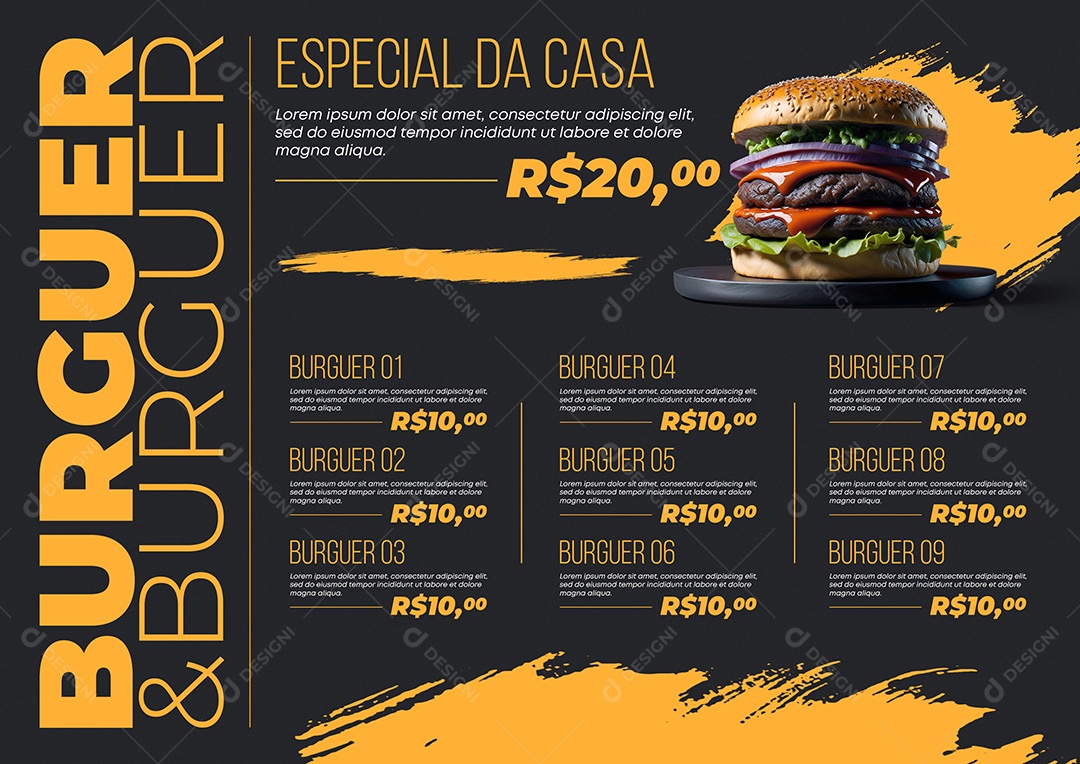 Modelo De Cardápio Hamburgueria PSD Editável