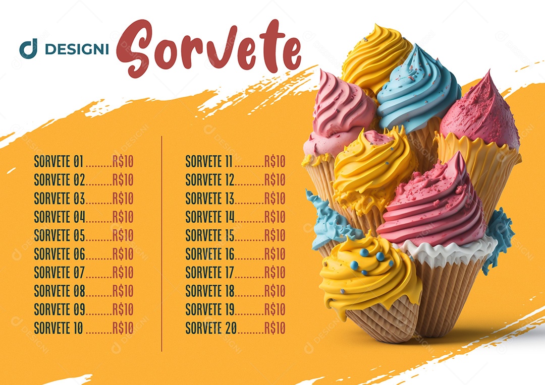 Modelo De Cardápio De Sorveteria Sorvete PSD Editável