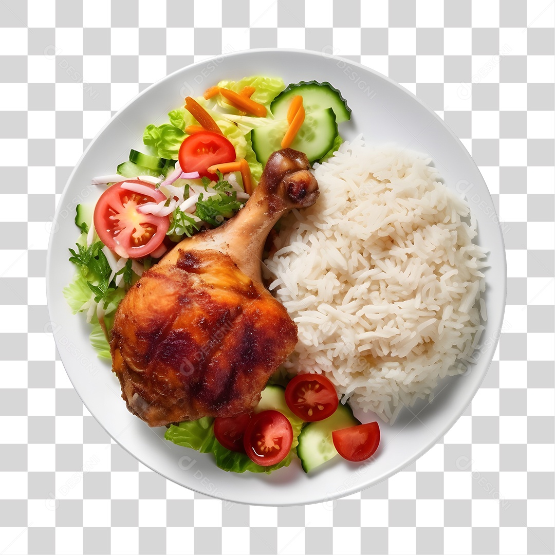 Prato De Comida Arroz Frango Assado E Salada PNG Transparente