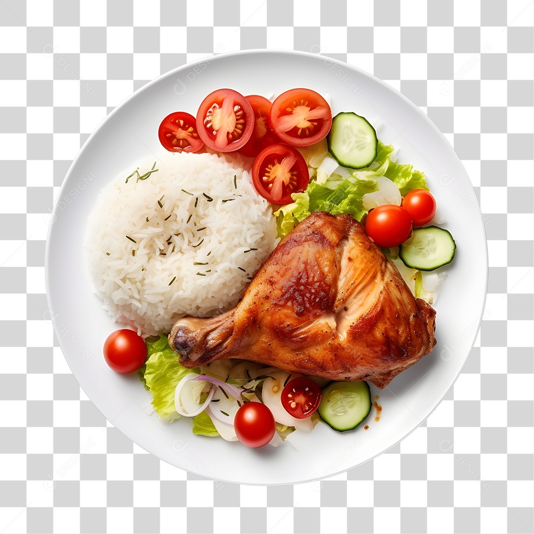 Prato De Comida Arroz Frango Assado E Salada PNG Transparente