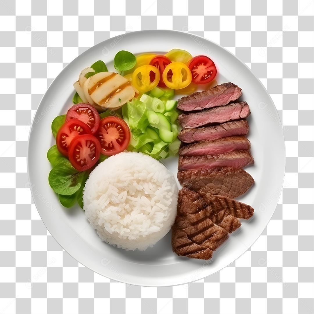 Prato De Comida Arroz Carne Assada E Salada PNG Transparente