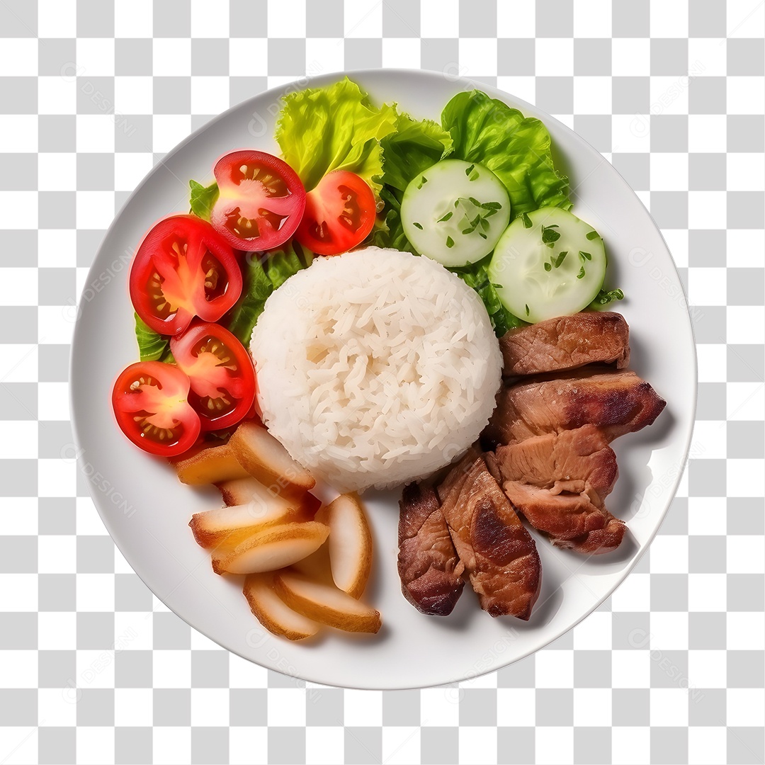 Prato De Comida Arroz Carne Assada E Salada PNG Transparente