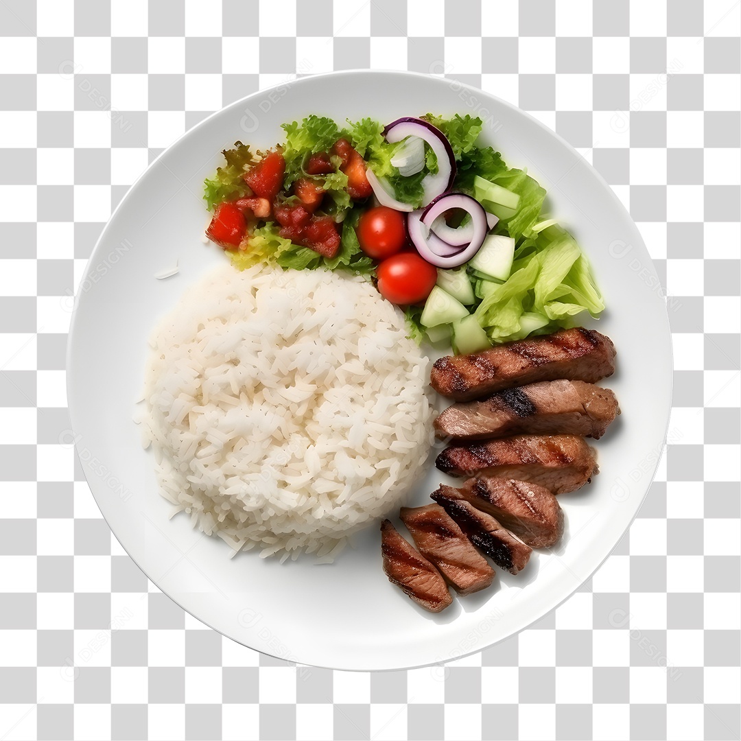 Prato De Comida Arroz Carne Assada E Salada PNG Transparente