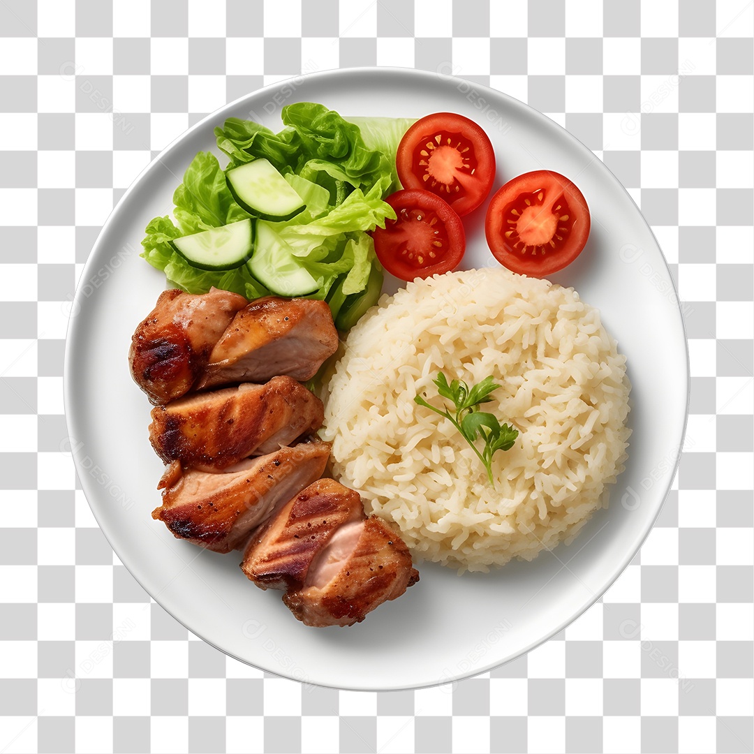 Prato De Comida Arroz Carne Assada E Salada PNG Transparente