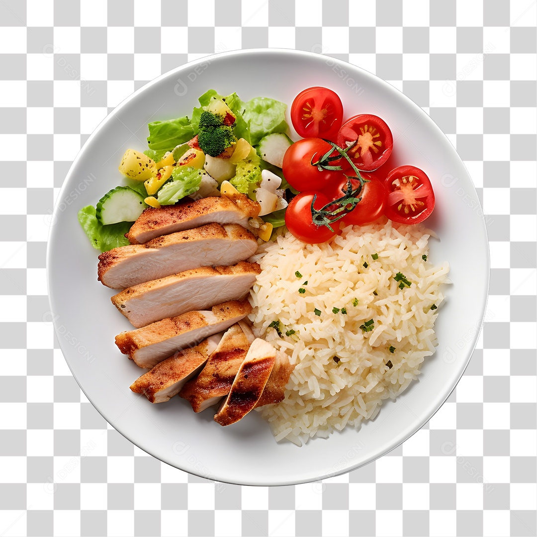 Prato De Comida Arroz Carne Branca Assada E Salada PNG Transparente