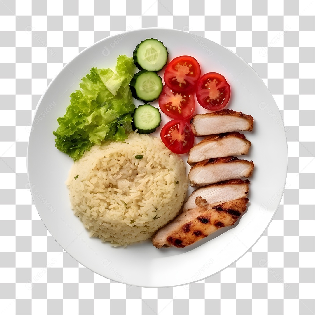 Prato De Comida Arroz Carne E Salada PNG Transparente