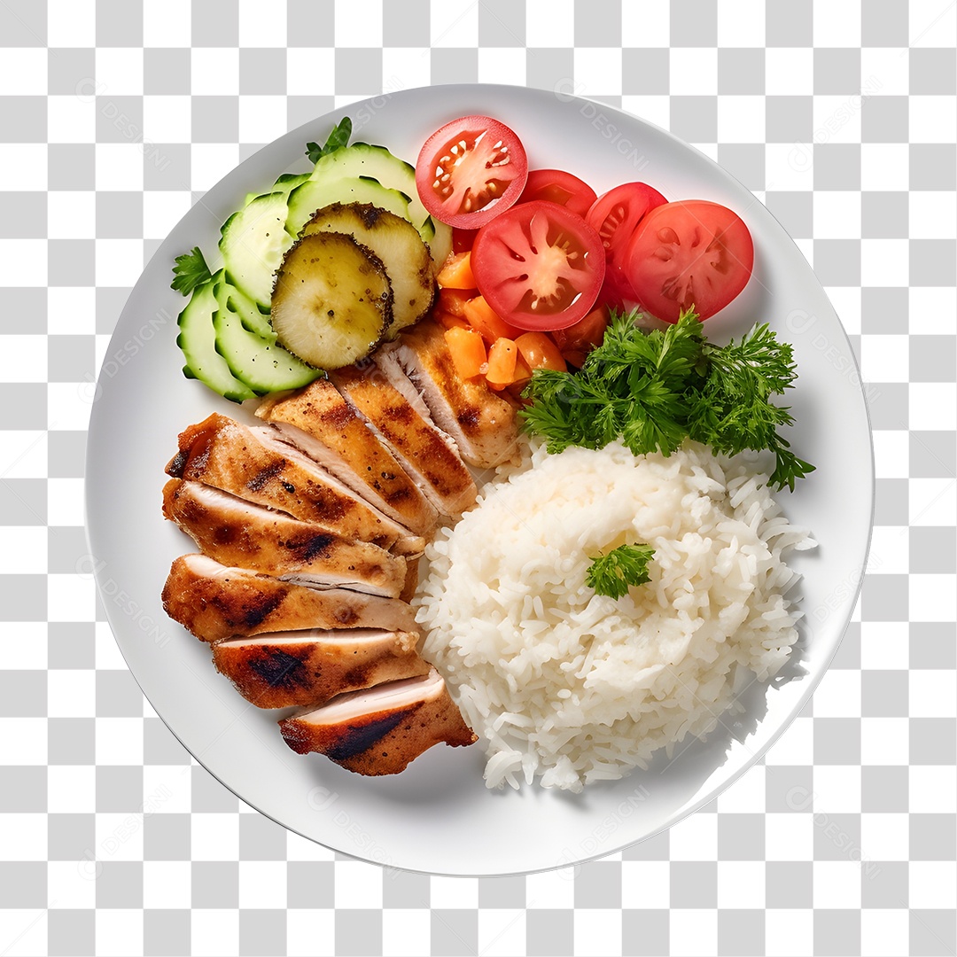 Prato De Comida Arroz Carne E Salada PNG Transparente