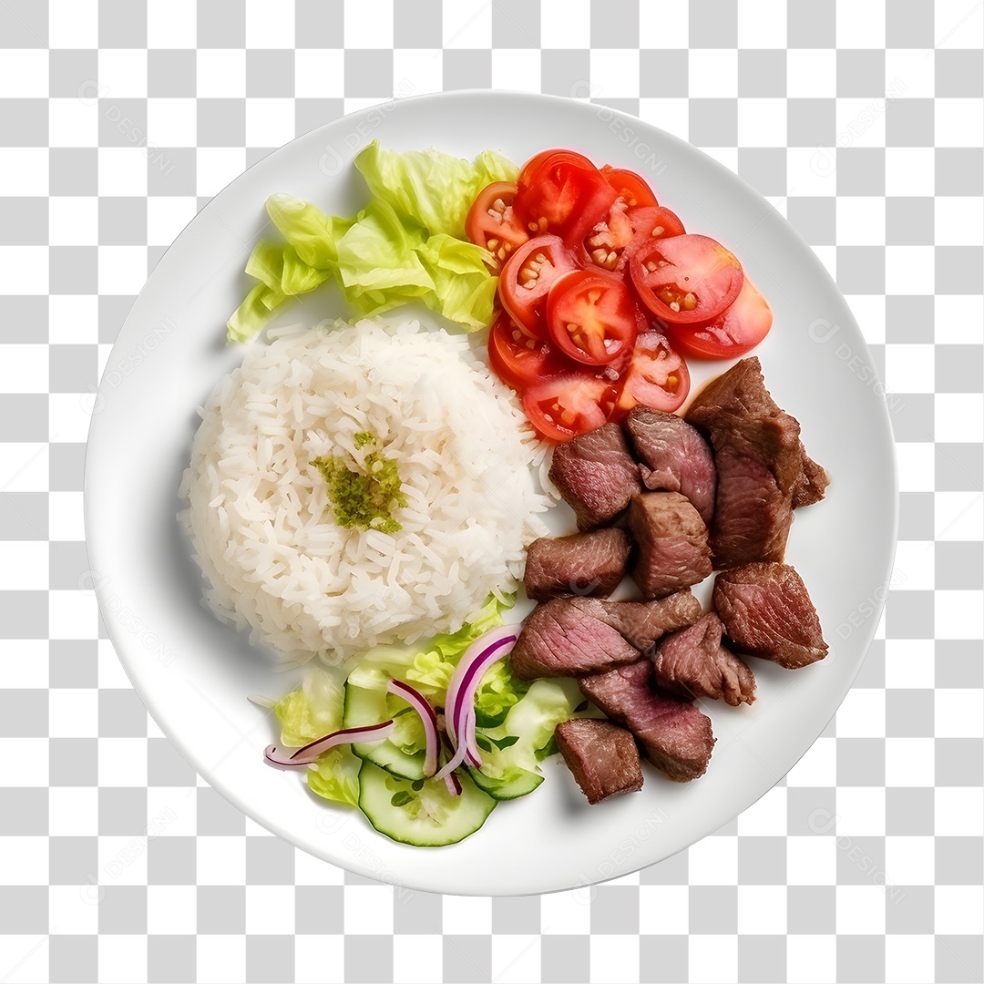 Prato De Comida Arroz Carne E Salada PNG Transparente