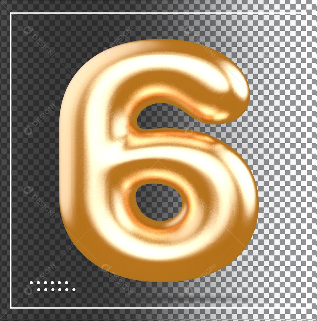 Elemento 3D Balão De Numero 6 Dourado PSD