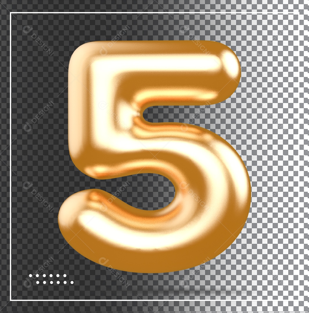 Elemento 3D Balão De Numero 5 Dourado PSD