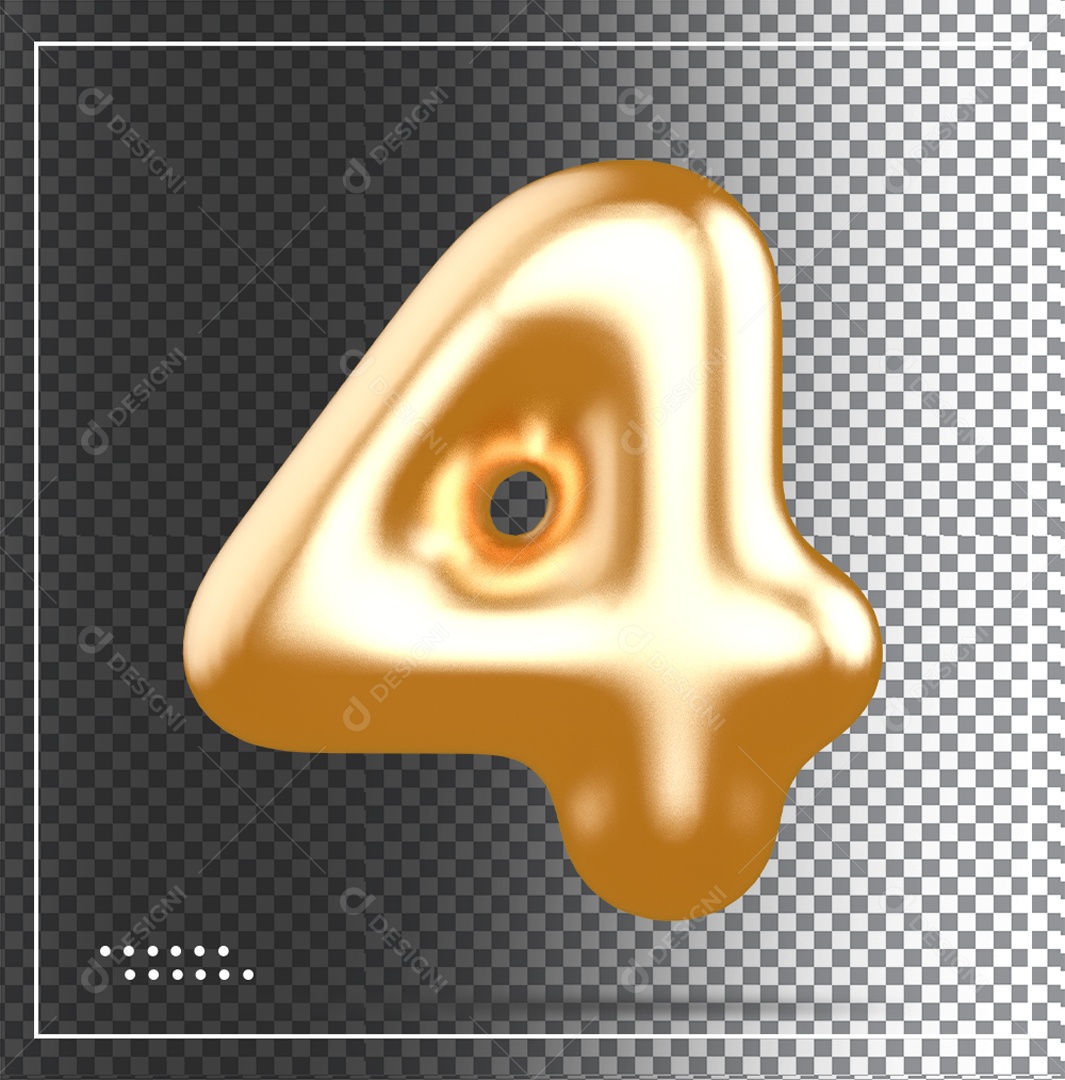 Elemento 3D Balão De Numero 4 Dourado PSD