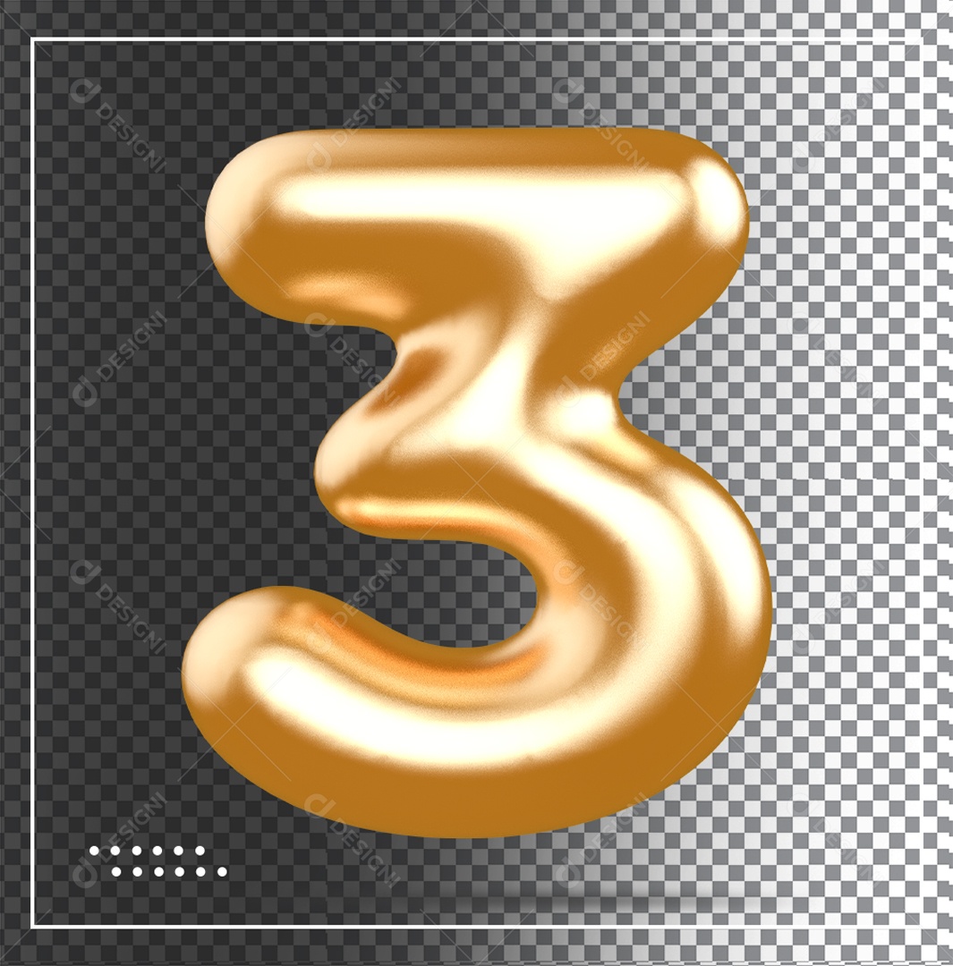 Elemento 3D Balão De Numero 3 Dourado PSD