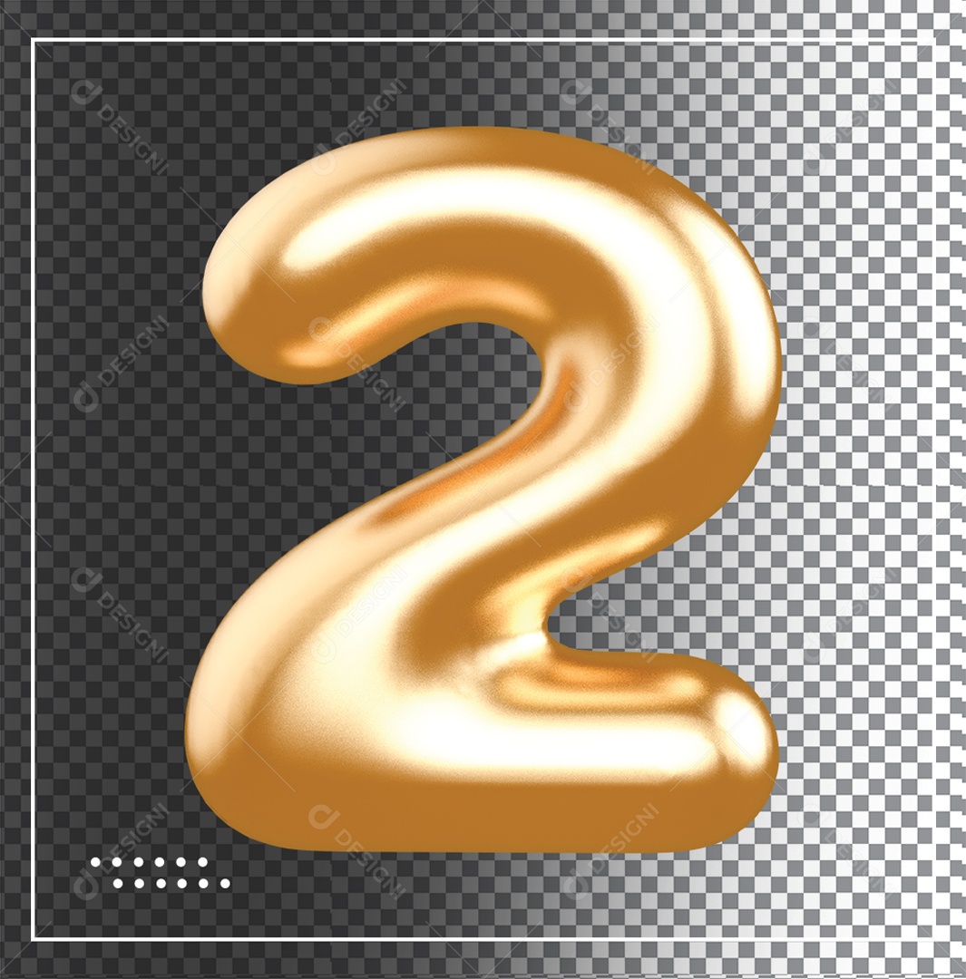 Elemento 3D Balão De Numero 2 Dourado PSD