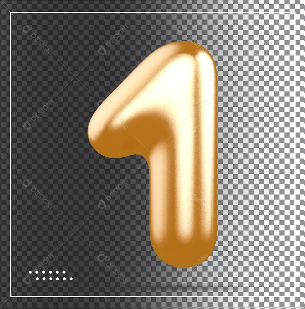 Elemento 3D Balão De Numero 1 Dourado PSD