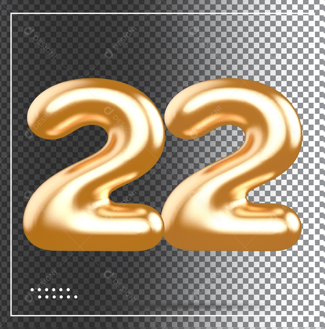 Elemento 3D Balão De Numero 22 Dourado PSD