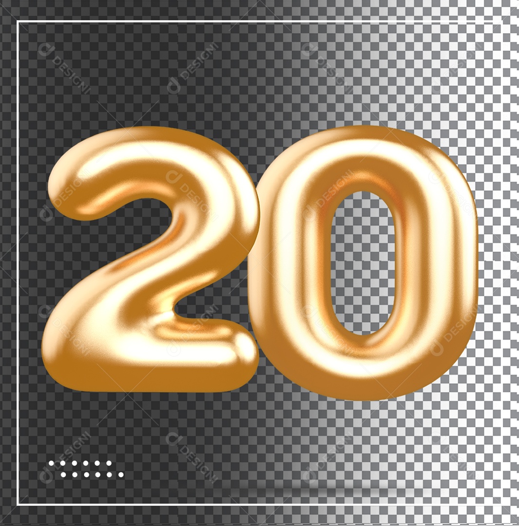 Elemento 3D Balão De Numero 20 Dourado PSD