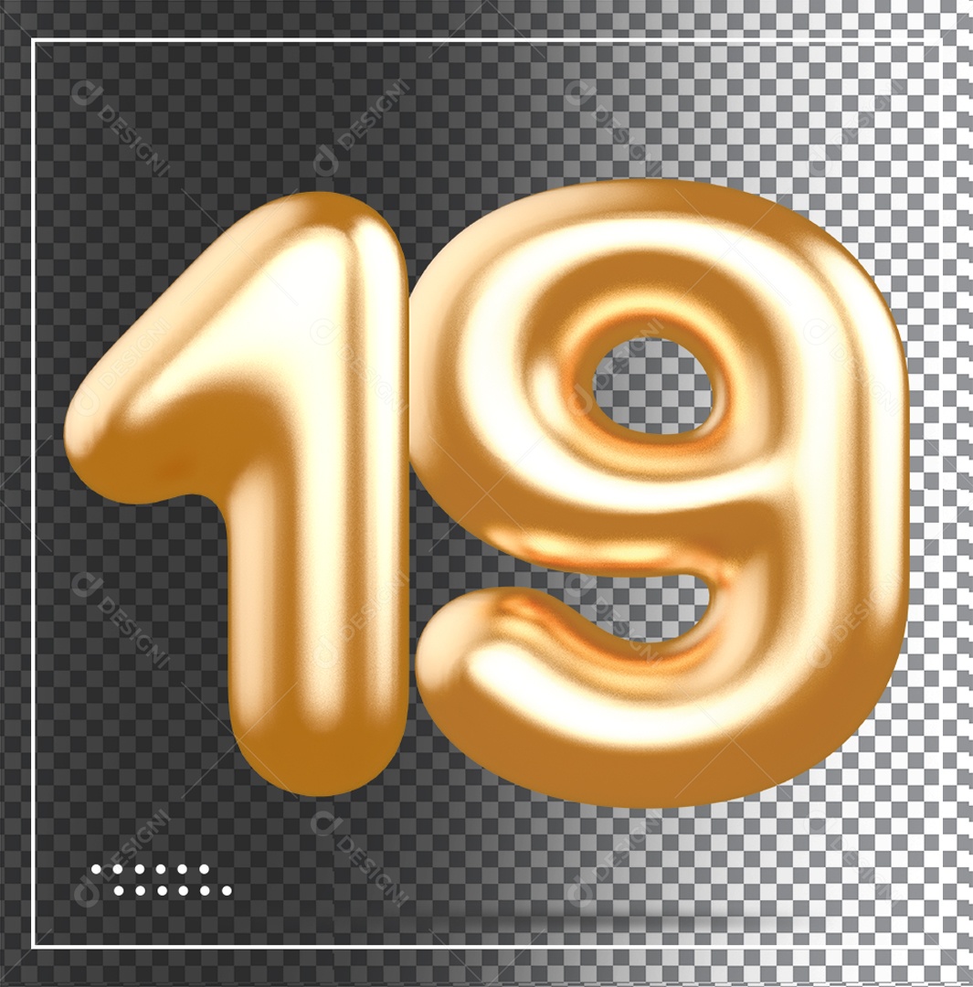 Elemento 3D Balão De Numero 19 Dourado PSD
