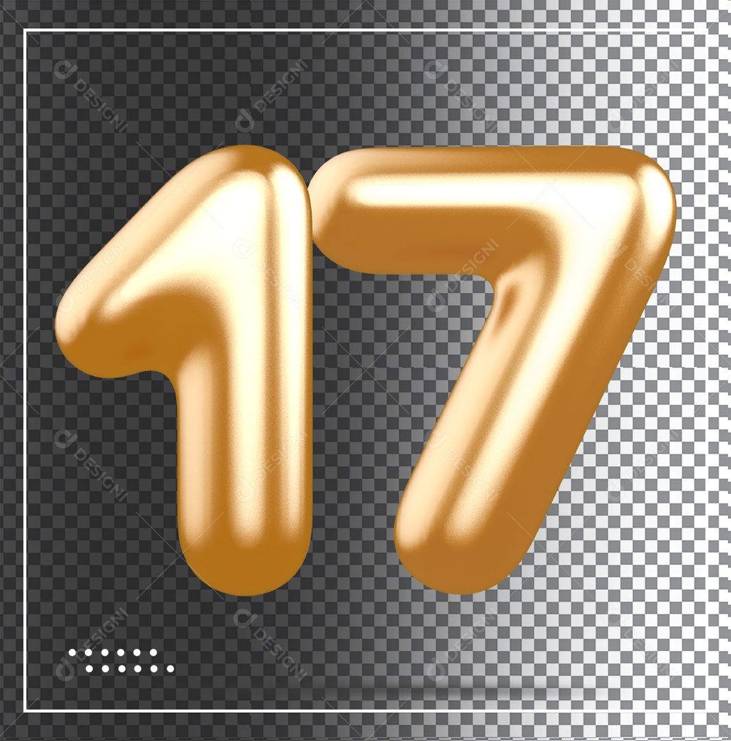 Elemento 3D Balão De Numero 17 Dourado PSD
