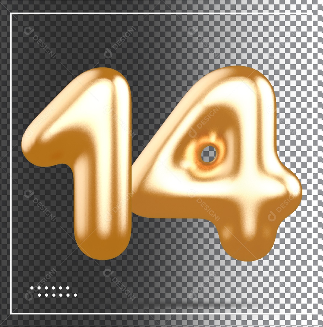 Elemento 3D Balão De Numero 14 Dourado PSD