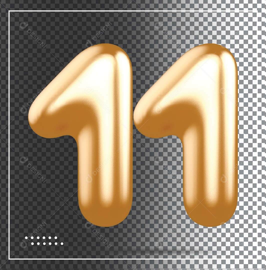 Elemento 3D Balão De Número 11 Dourado PSD