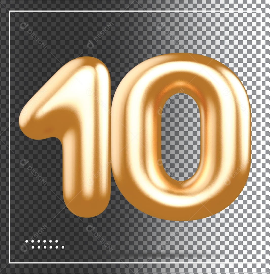 Elemento 3D Balão De Numero 10 Dourado PSD