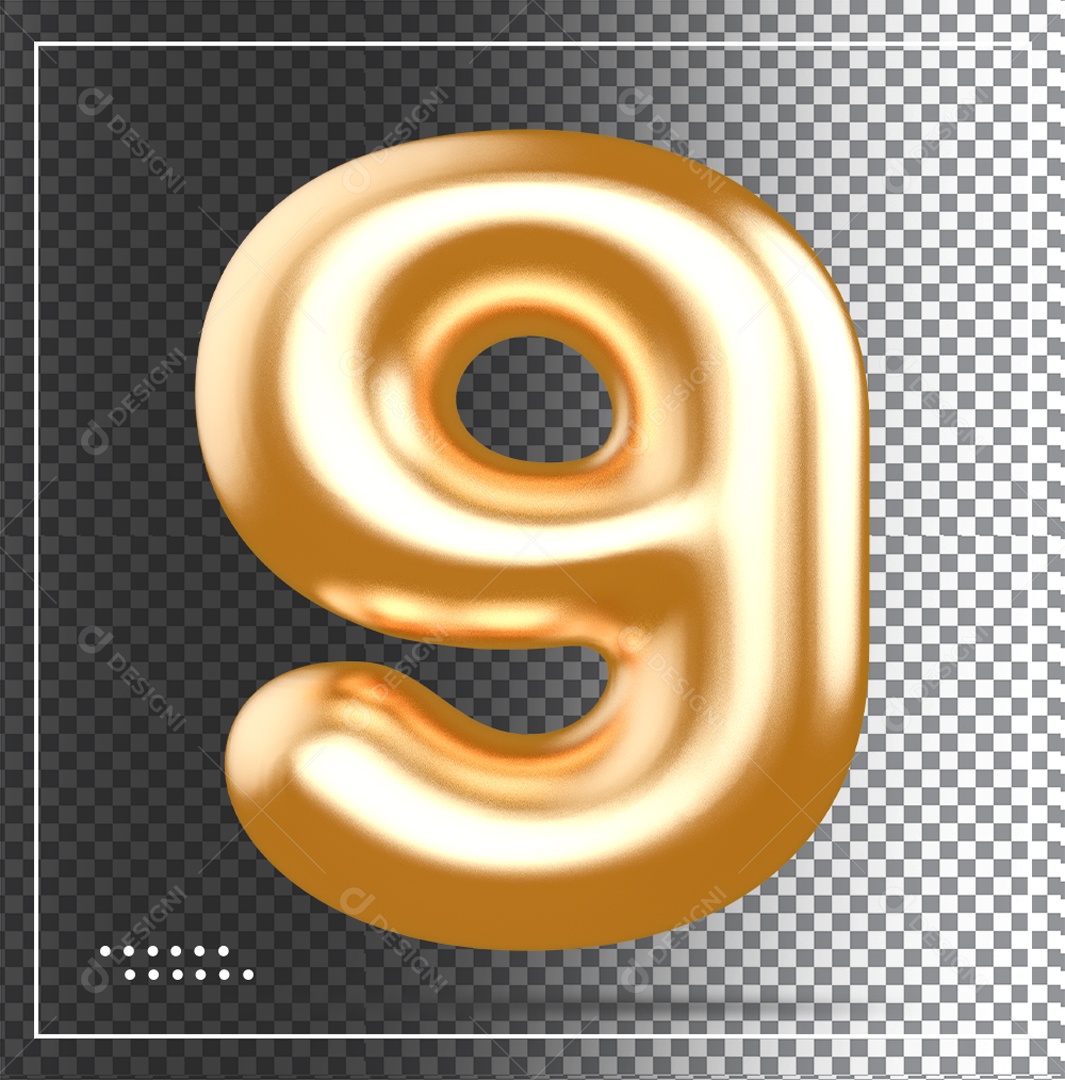 Elemento 3D Balão De Numero 9 Dourado PSD
