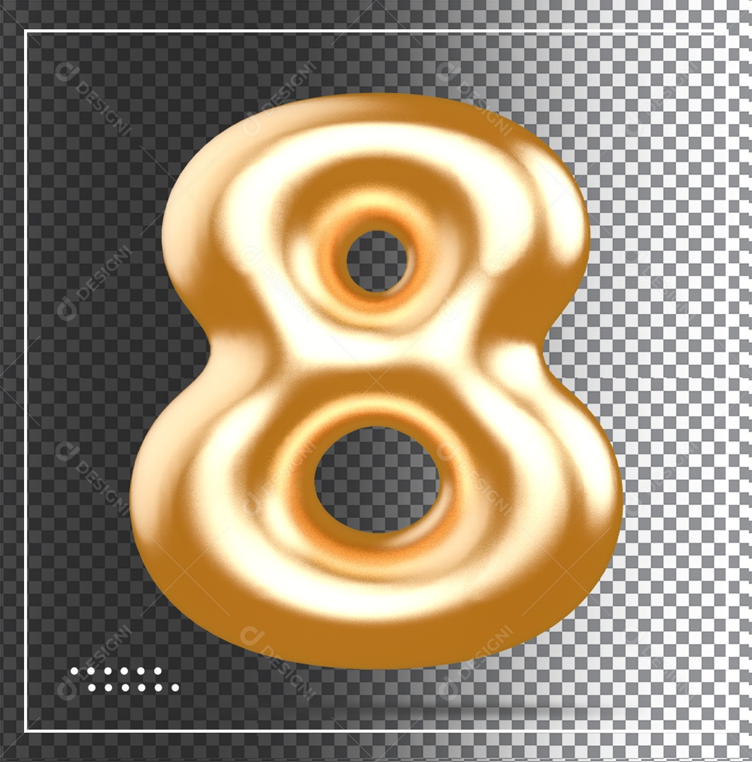 Elemento 3D Balão De Numero 8 Dourado PSD