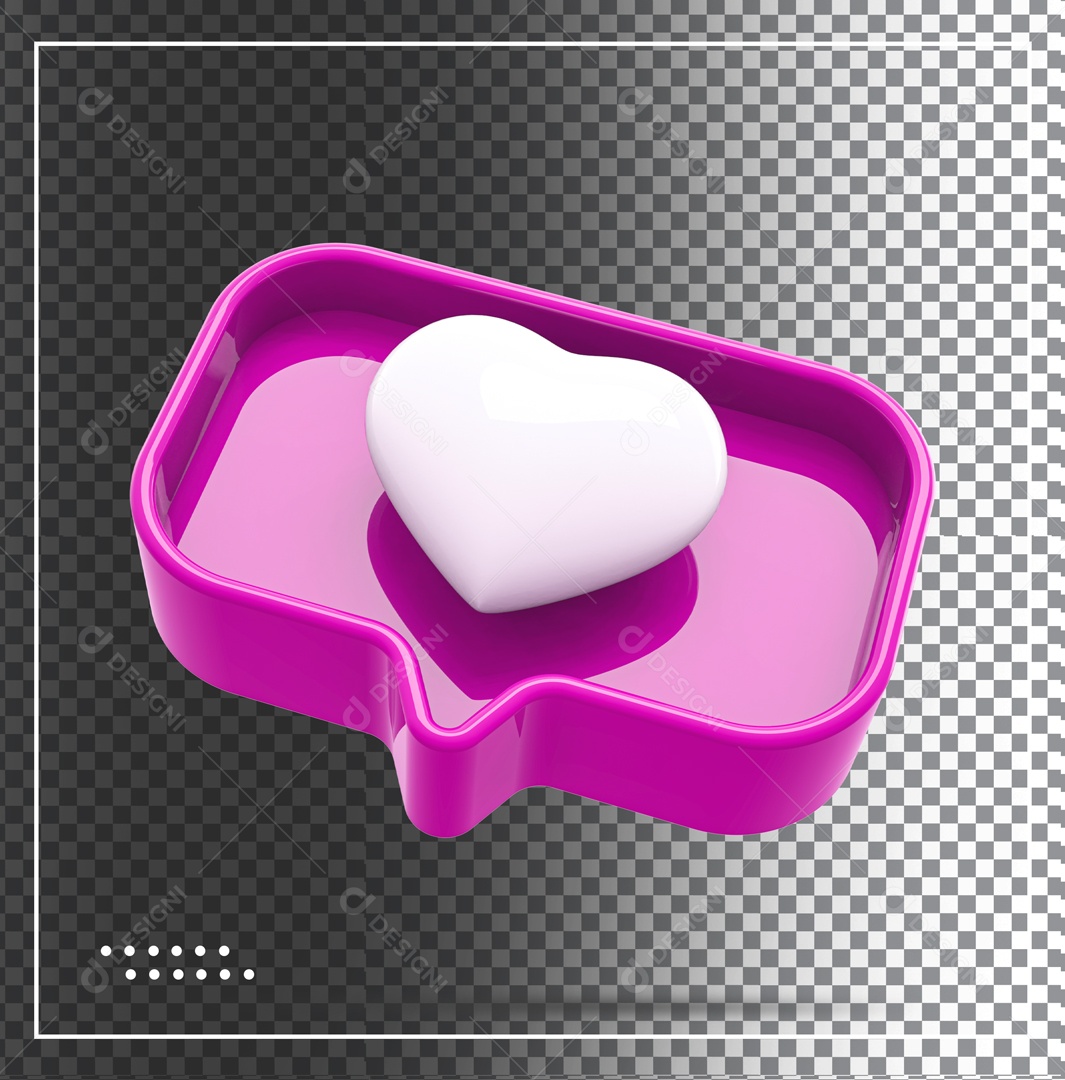 Elemento 3D Like Roxo de Coração Branco PSD