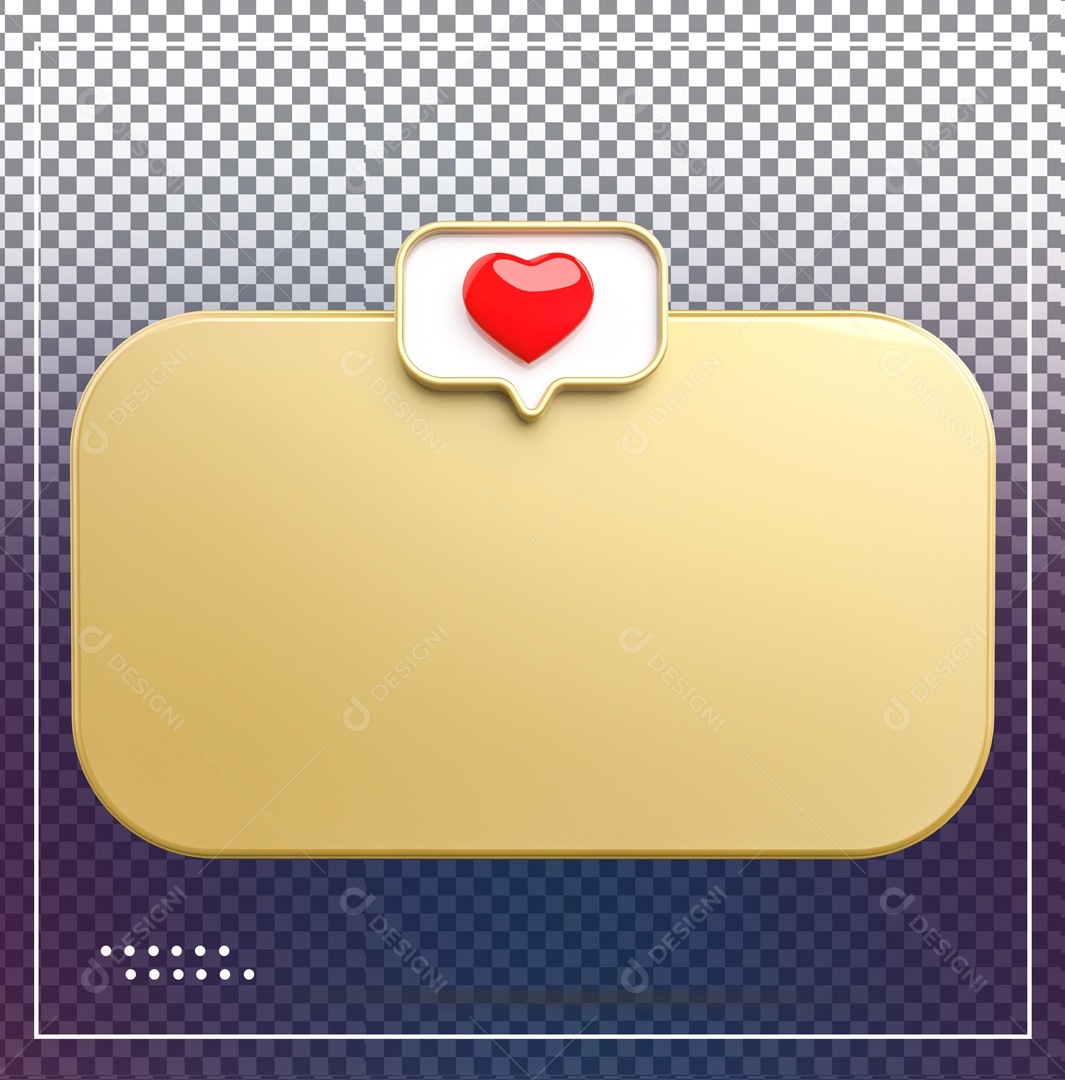 Caixa De Mensagem Dourada Like Dourado Coração Elemento 3D PSD