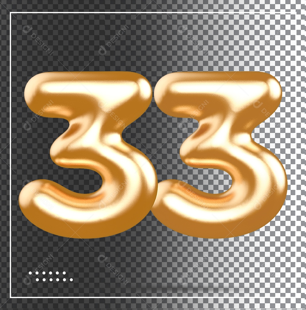 Elemento 3D Balão De Número 33 Dourado PSD