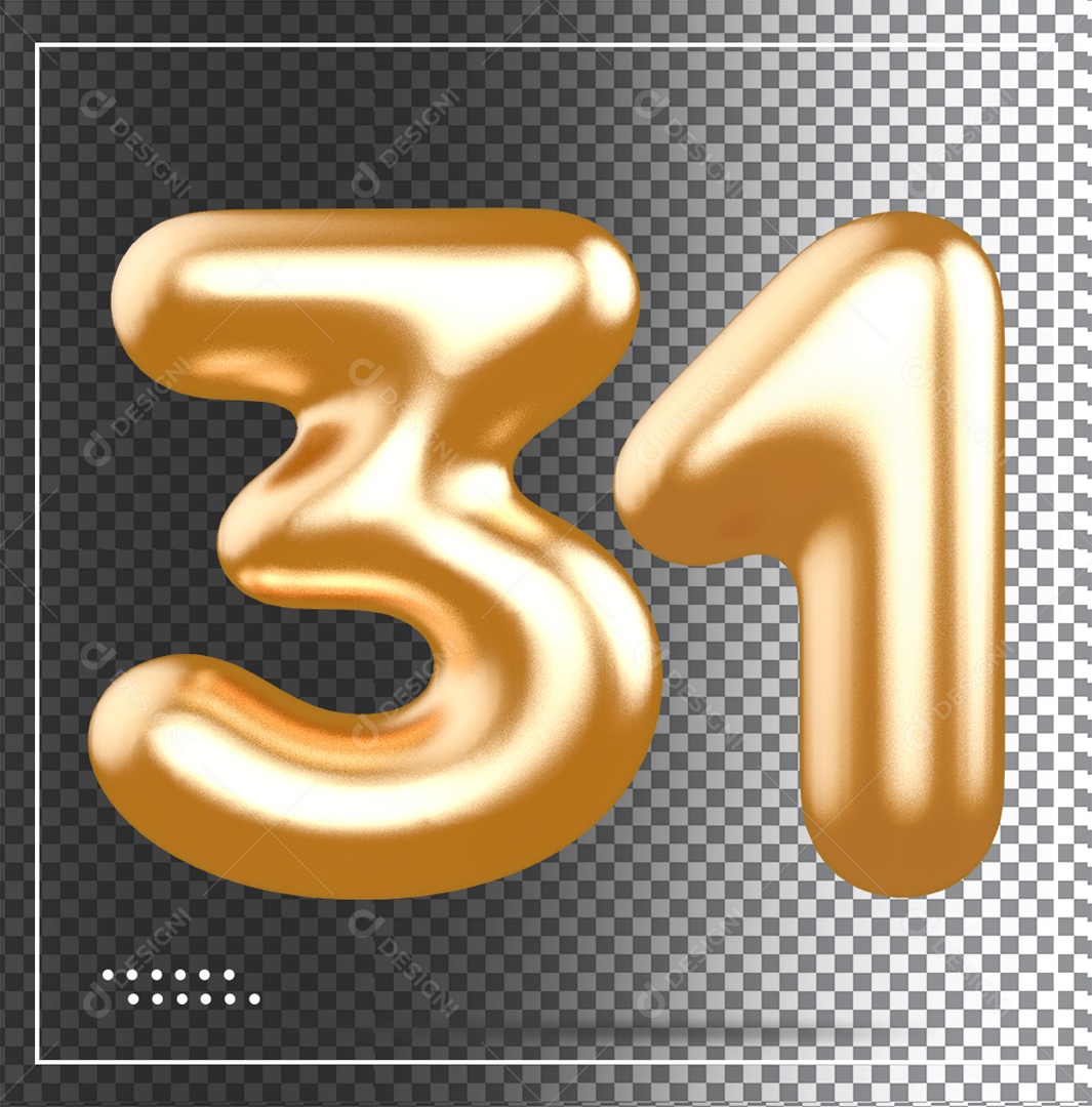 Elemento 3D Balão De Número 31 Dourado PSD