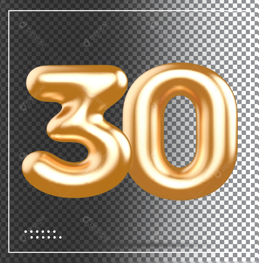 Elemento 3D Balão De Número 30 Dourado PSD